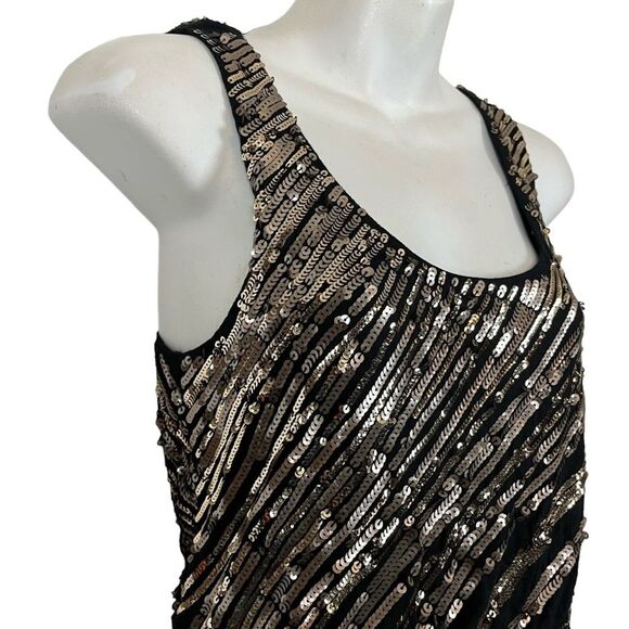 Express Black Gold Sequin Sleeveless V-Back Swifty Party Evening Dress NWT S - Picture 6 of 14